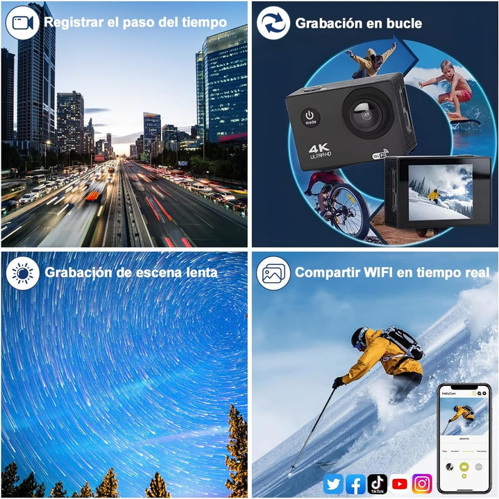Cámara Deportiva 4K - Incluye 10 accesorios