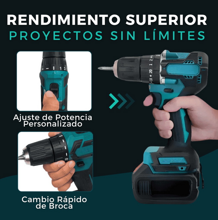 KIT Taladro Inalámbrico + 26 accesorios y dos Baterías de 48V