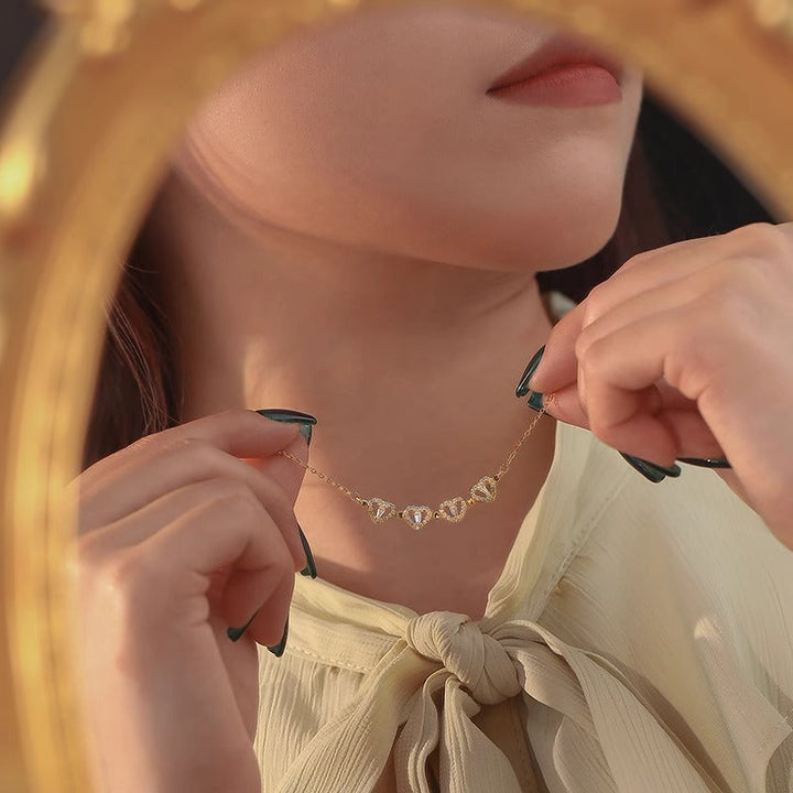 Collar Elegante - Trébol & Corazones de Oro14K