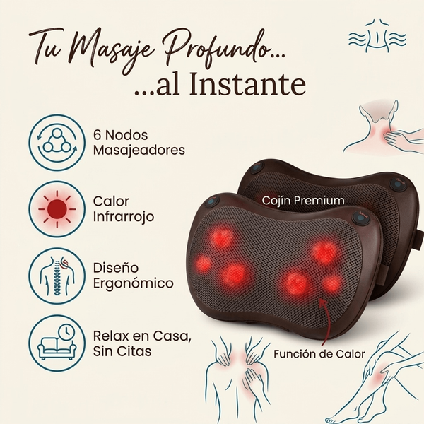 Almohada de Masaje Eléctrica - 3D con Calor y 8 Nodos Giratorios