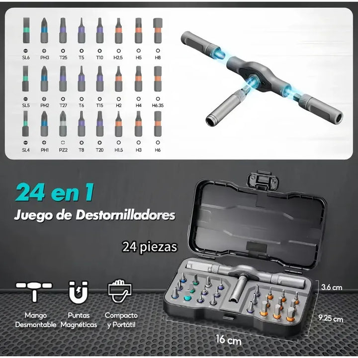 Kit Destornillador Magnetico 24 Pz
