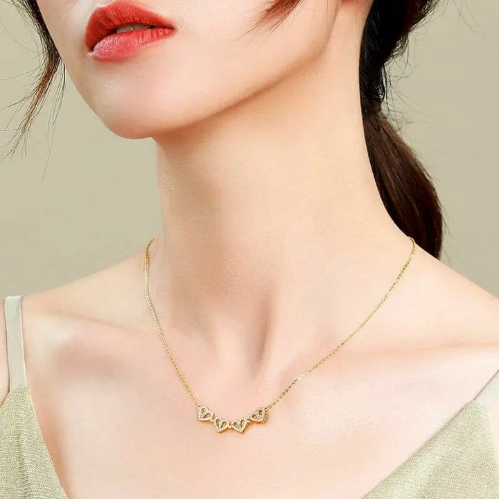 Collar Elegante - Trébol & Corazones de Oro14K